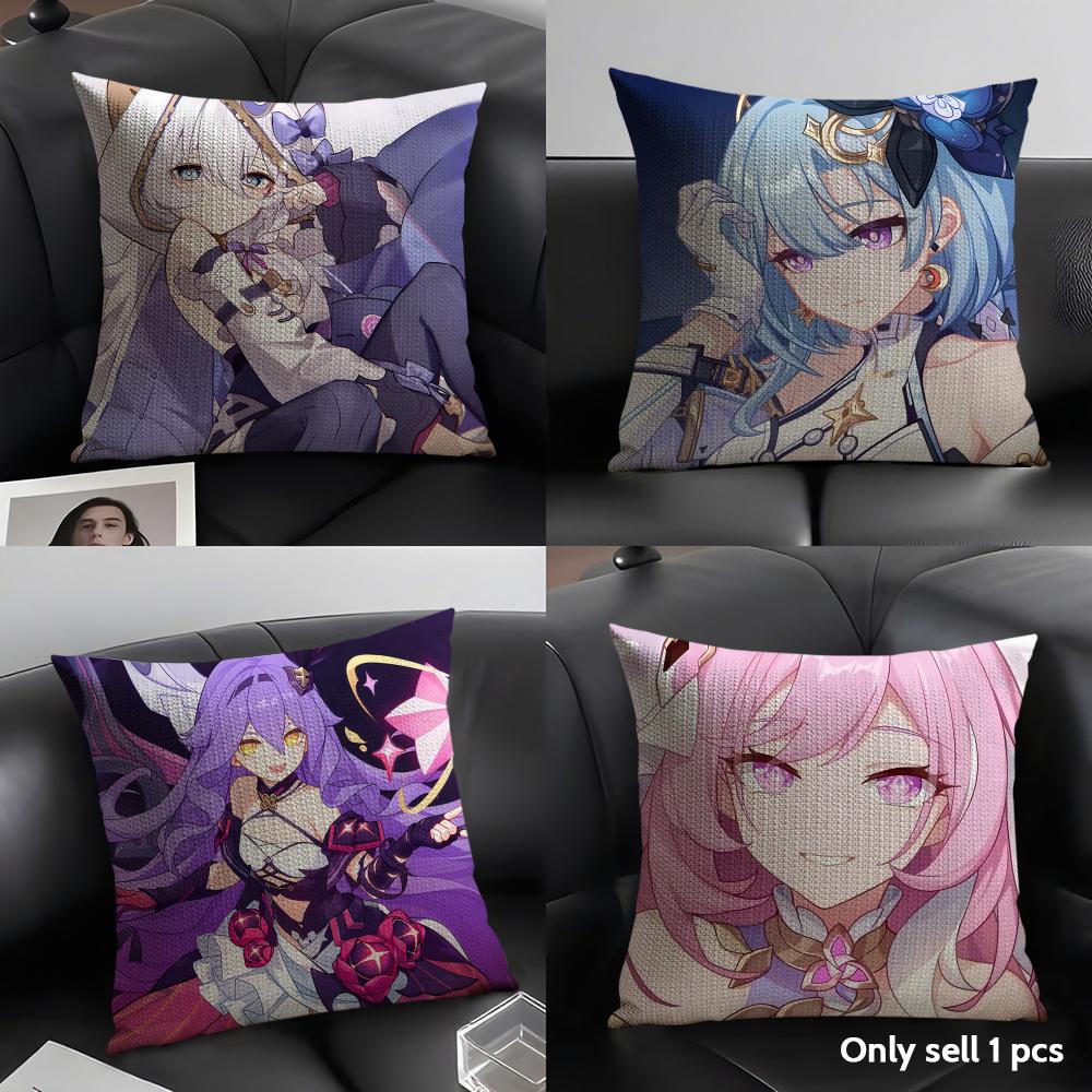Anime Game Honkai Impact Cushion Cover Natural Linen Organic Fabric Double-Sided Printing Sofa Home Decor Gift Pillow Case