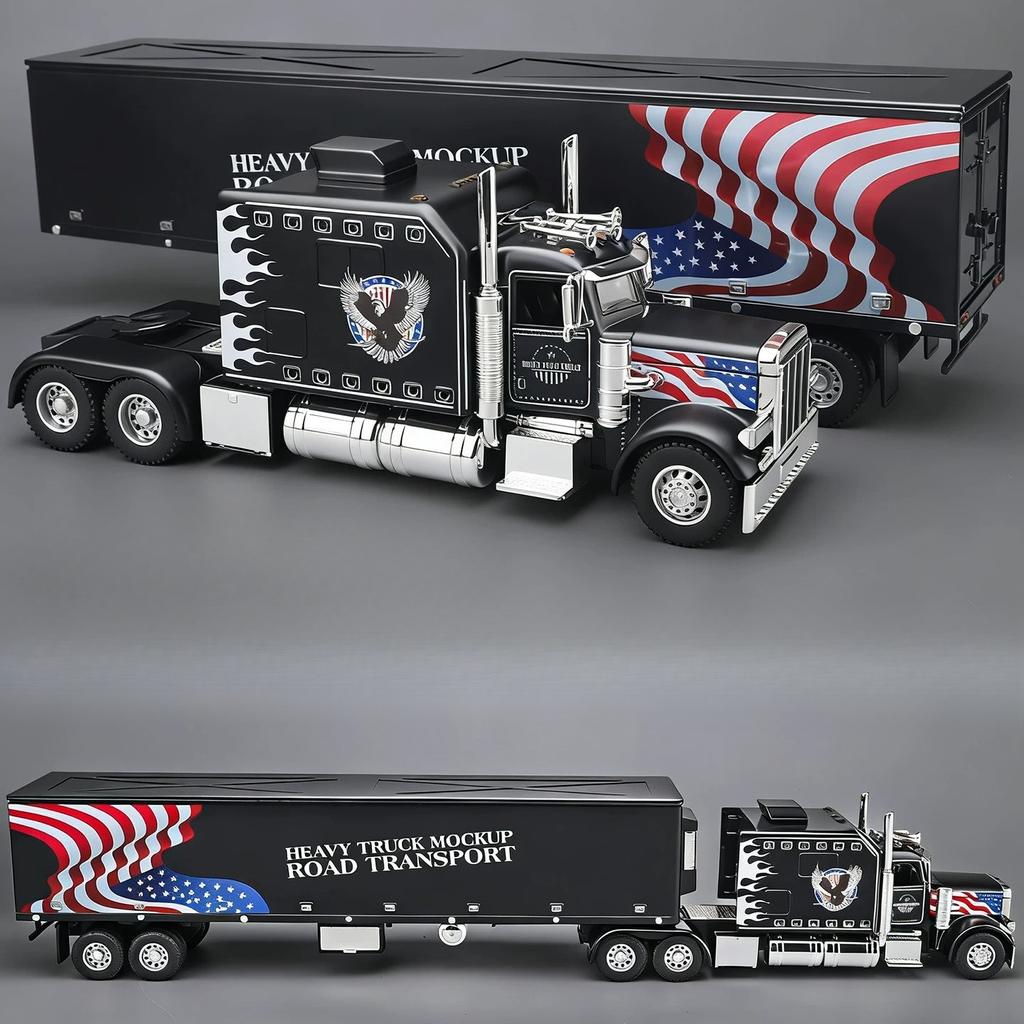 1:24 389 Extra Large Alloy American Style Truck Toy Container Truck Children'S Semi-Trailer Transport Trailer Car Model Boy