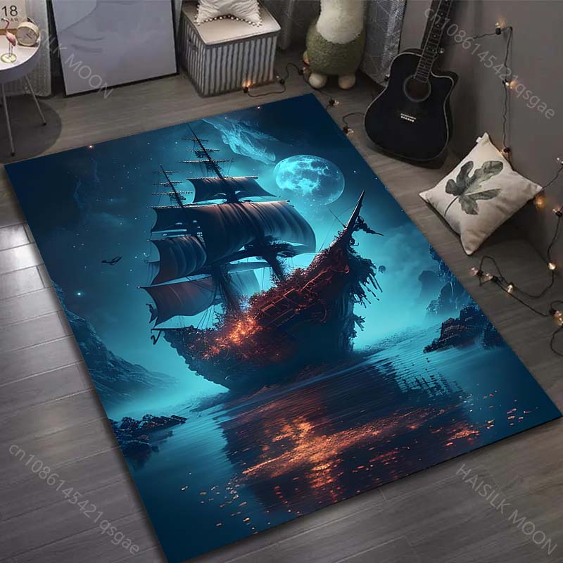 15 Sizes Sailing Ghost Ship Print Carpet for Living Room Bedroom Sofa Doormat Decor Sofa Area Rug Non-slip Floor Mat