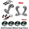 11 Piece Set AM120 Cobra Front Grille Silver+rear Badge Sticker+wheel Hub Cover+tire Valve Cover Suitable for Ford Mustang Shelby Cobra