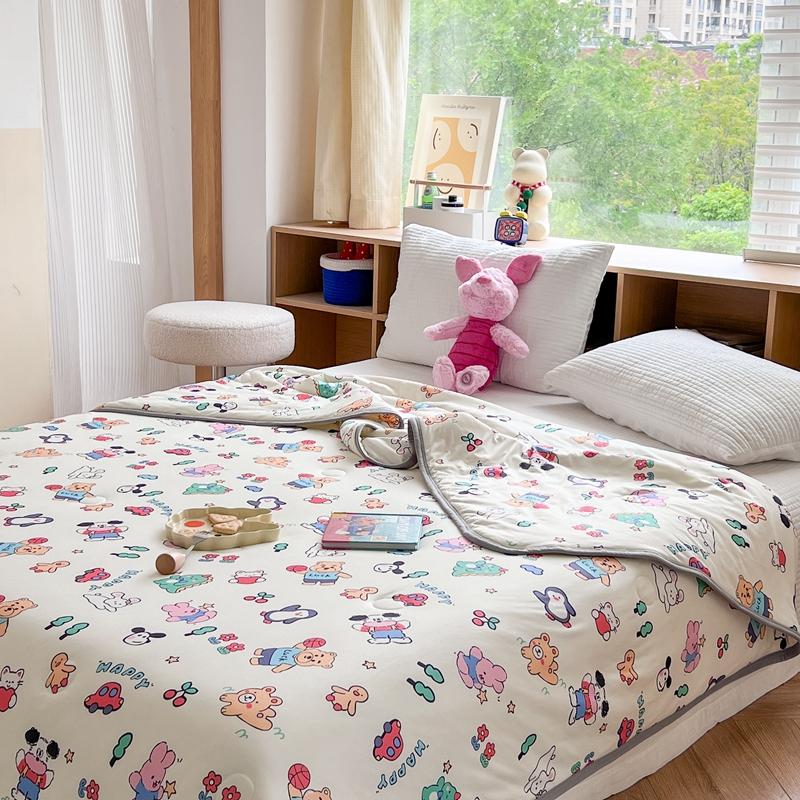 Cartoon Dinosaurs Penguins Summer Quilt Funny Animals Pattern Air-conditioning Cool Comforter Breathable Soft Thin Blanket