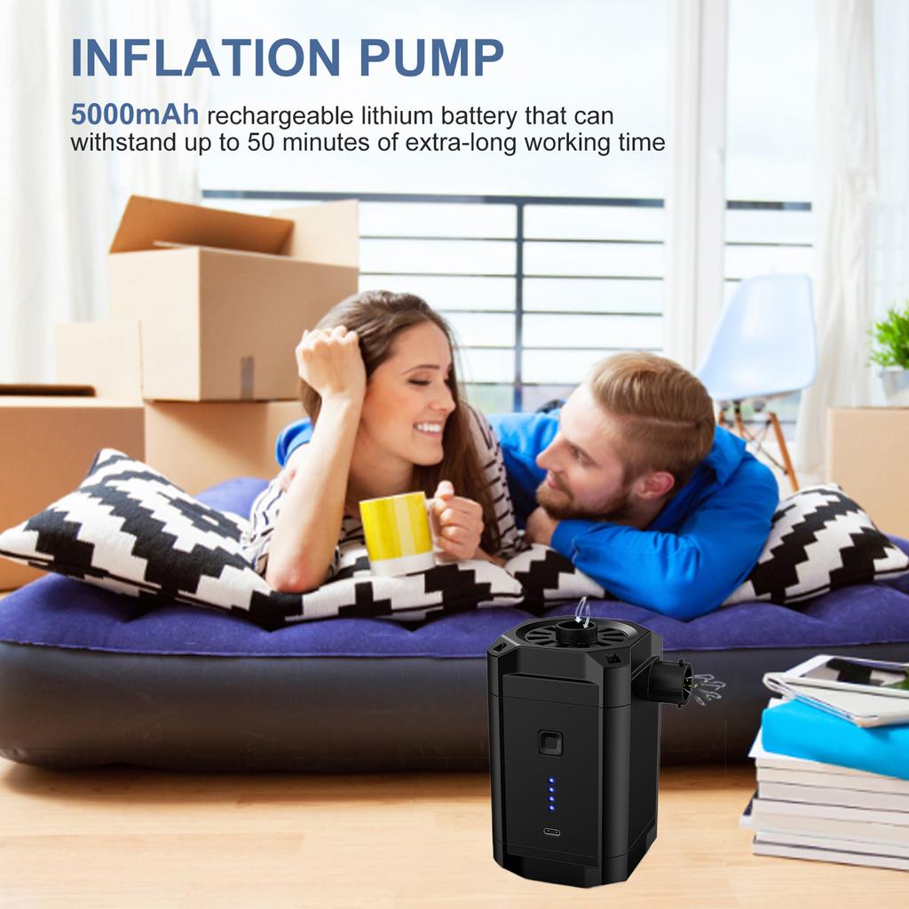 5000mAh Inflatable Pump 3.7V High Capacity Portable Air Pump Fast Air Filling Quick for Air Mattress Beds for Swimming Pool Boat