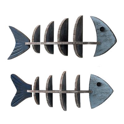 Mediterranean Handmade Wooden Fishbone Hanging Wall Shelf For Coastal Farmhouses Bedroom Living Room Decors Display Gift
