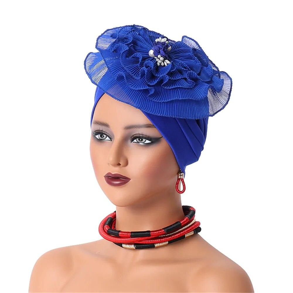Ruffled Flower Women Turban Cap Female Head Wraps