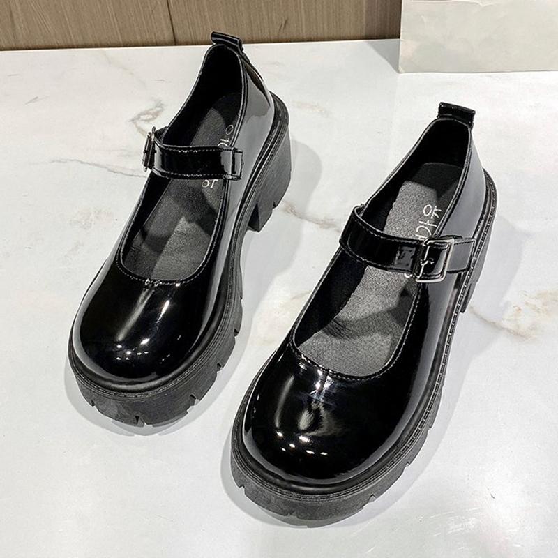 Rimocy Frühling Dicken Absätzen Plattform Mary Janes Frauen Süße Schöne Knöchelriemen Lolita Schuhe Frau Lackleder High Heels Pumps