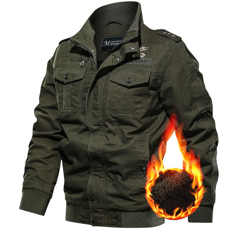 Men's Winter Fleece Thickened Large Size Tooling Jacket Multi-Pocket Casual Men's Jacket