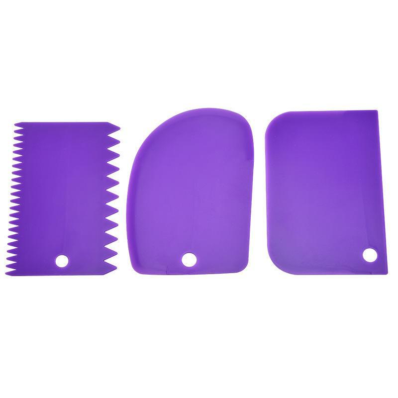 Three-Piece Plastic Dough and Cake Scraper Set for Baking and DIY Decorating