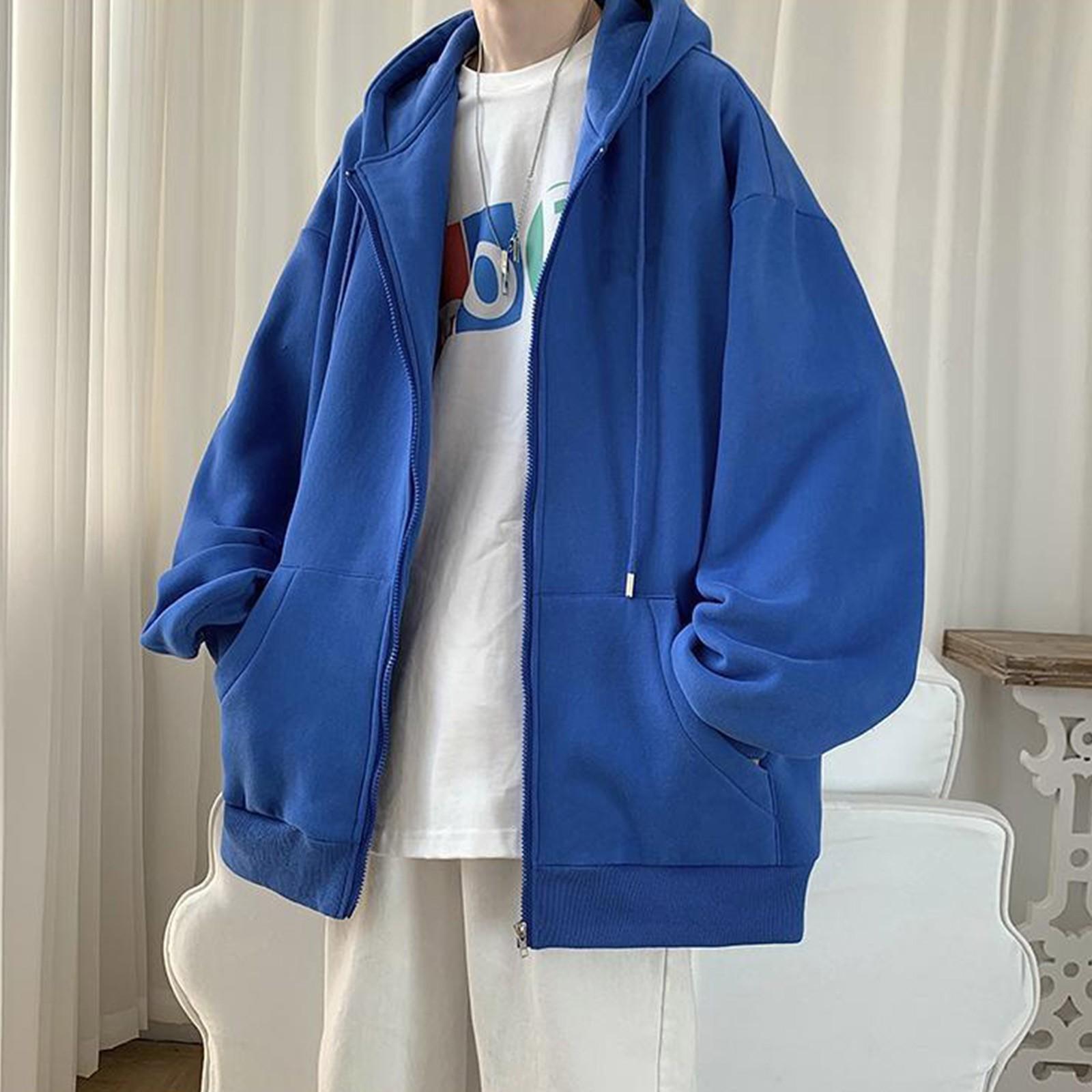 

Мужская повседневная модная однотонная толстовка с длинными рукавами и капюшоном, с карманом на молнии XXXL