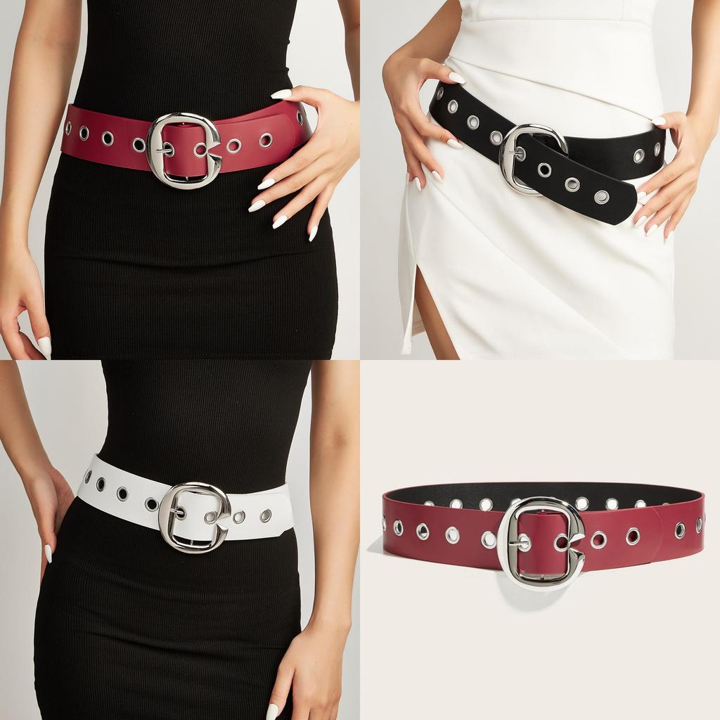 Solid Fashion Color Large Metal Buckle Decoration Women Casual Wide Belt