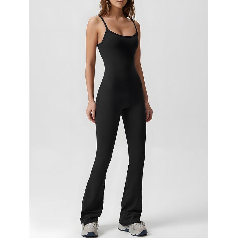 

European and American Cross-Border Tight One-Piece Yoga Clothes Women Buttock Lifting Sports Fitness Wide Leg Trumpet pants Dance Running Jumpsuit Black 155(S)