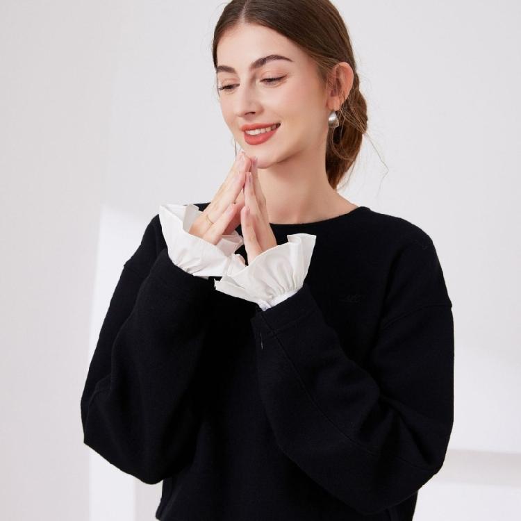 Vintage Dam Rynkad Krage Ärmar Set För Mode Dam Kontorsdam Manschetter Ärmar för Olika Tillfällen