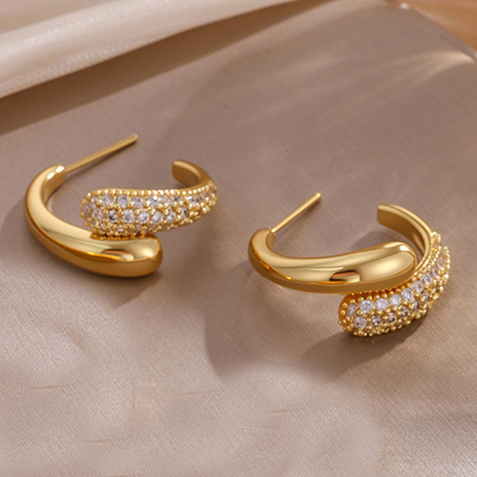 ZAKOL 3Pcs/Set Micro-inlaid Zircon Water Drop Open Bracelet Ring Earrings Set for Women Luxury Wedding Party Zircon Sets