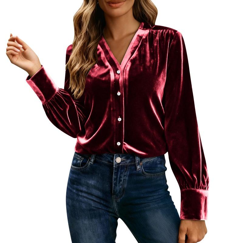 Women S Long Sleeve Velvet Shirt Loose Fit Casual Top