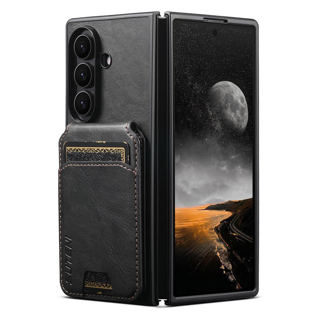 SUTENI H02 For Samsung Galaxy Z Fold7 5G Case Waxy Texture Leather + PC Card Slots Kickstand Phone Cover