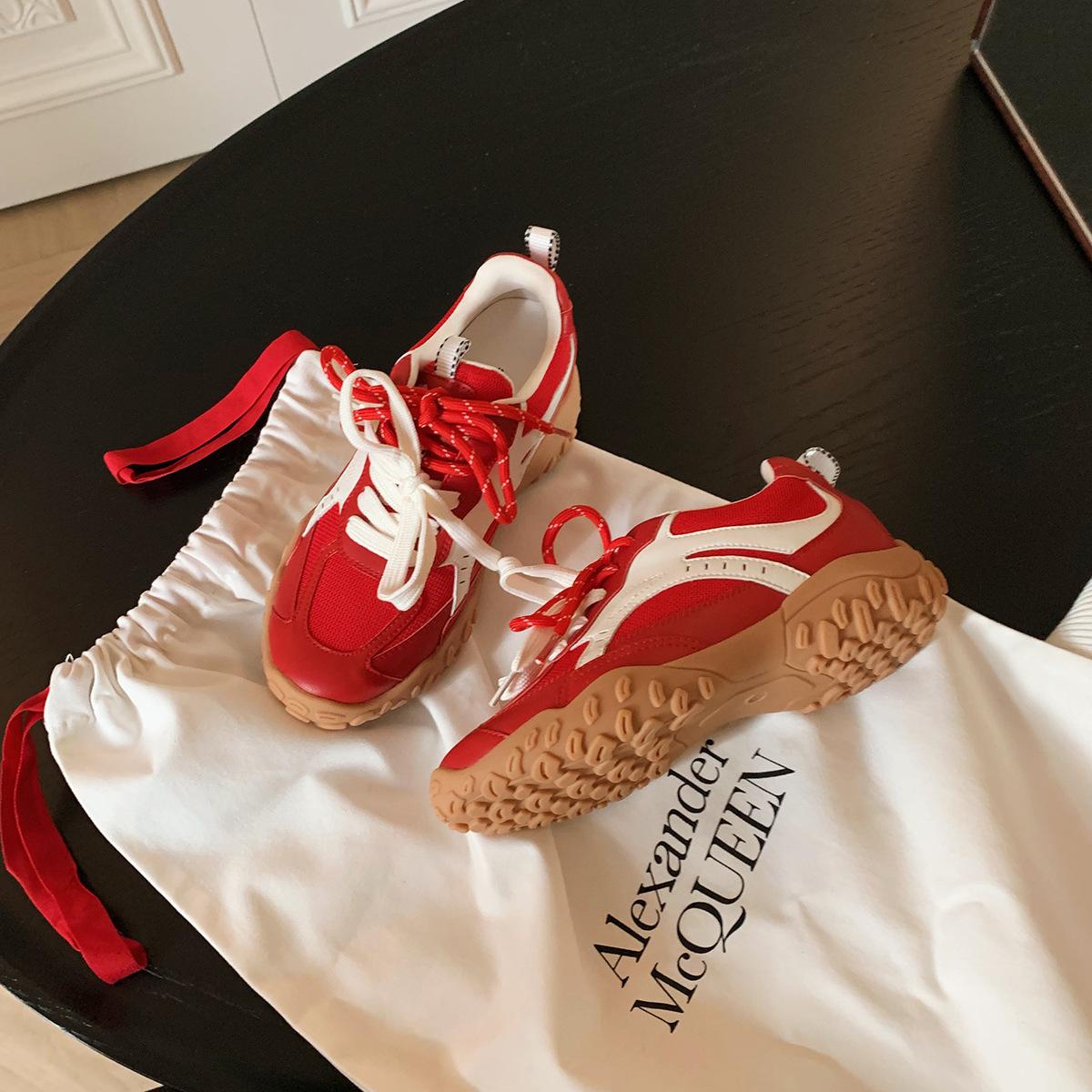 

Cowhide grape mother with the same height increase of 6cm casual sports shoes breathable mesh lace-up thick-soled German training shoes women 40