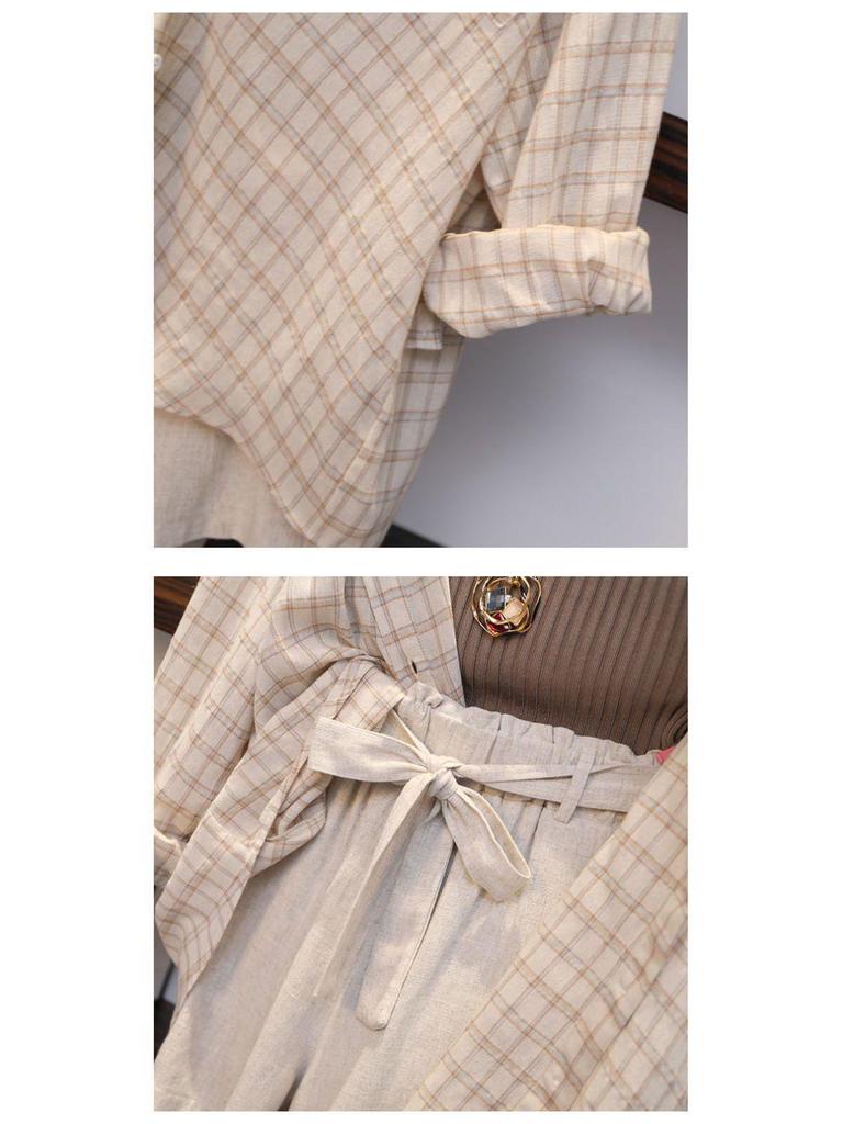 Chic Plaid Slimming Plus Size Summer Three-Piece Suit for Women