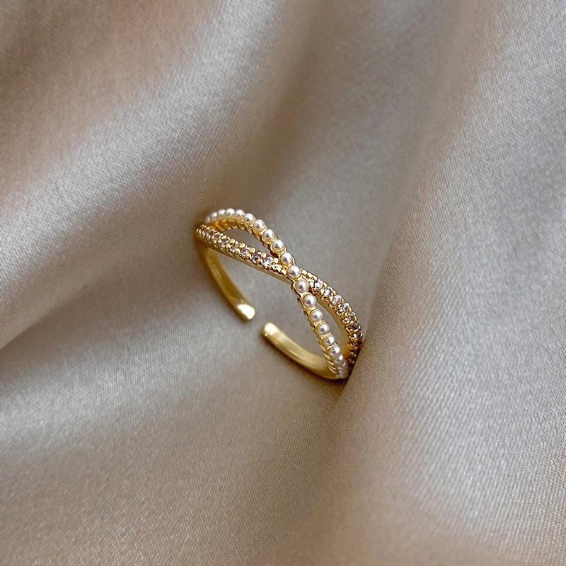 European and American full diamond zircon cross opening ring light luxury index finger ring ring temperament jewelry