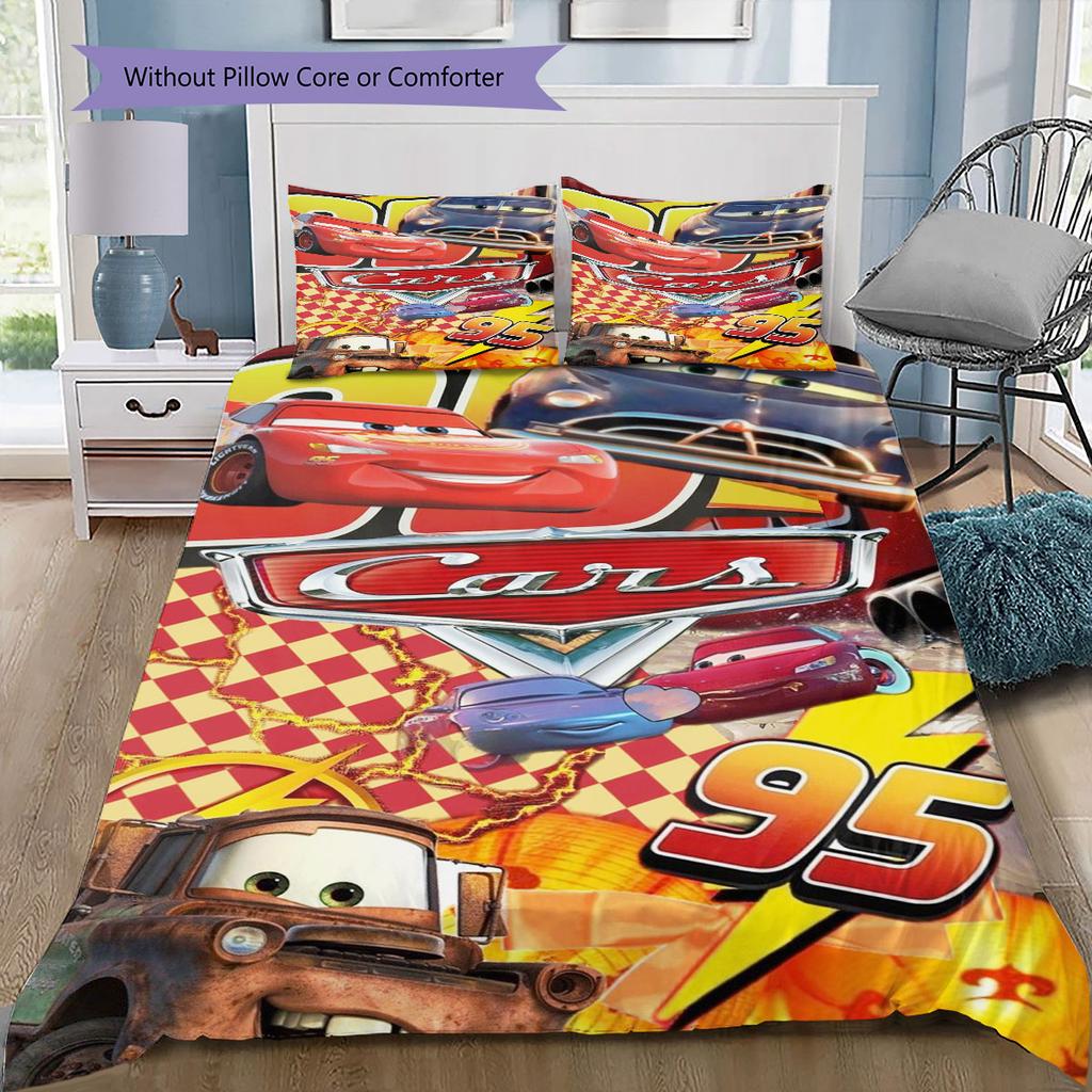 Lightning McQueen Cars 3Pcs Bedding Set for Kids, Soft Microfiber Bed Set for Boys Bedroom, Cartoon Movie Home Decor