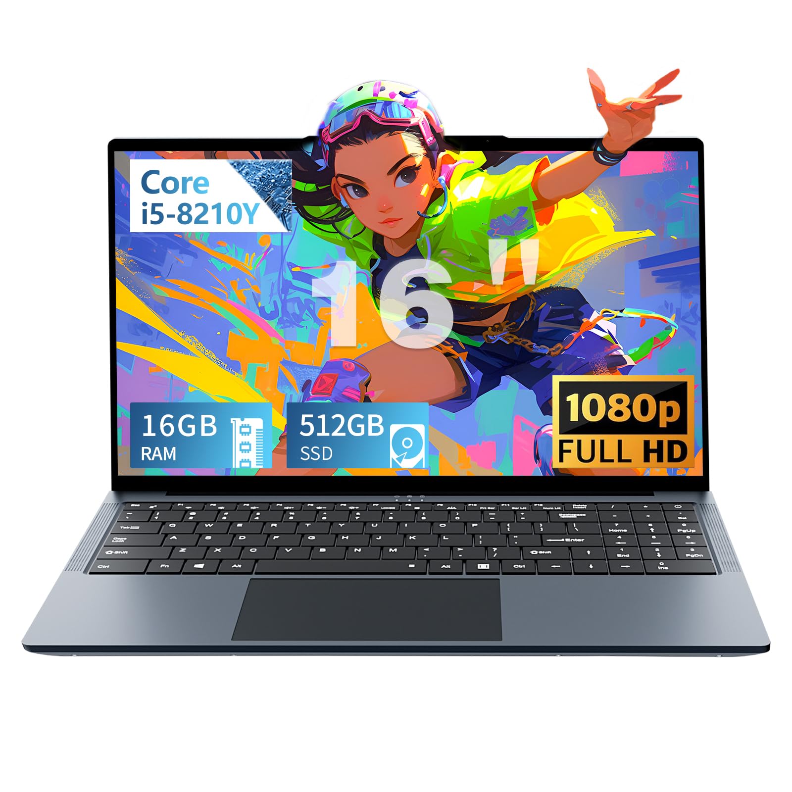 

Core Laptop with 16GB 512GB IPS Full HD LCD with Wide Viewing 5800mAh Backlit and a Lightweight Design 16-inch i5-8210Y RAM, SSD, Angle, High-Capacity