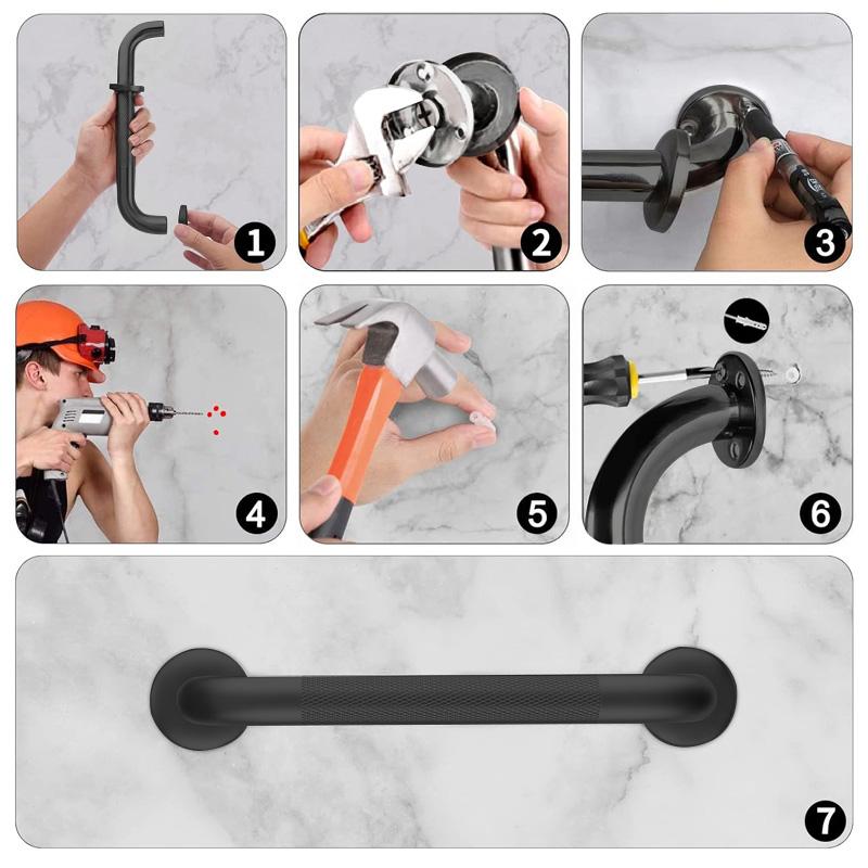 2 ks/balení Koupelnová protiskluzová bezpečnostní madla pro hendikepované Nerezová ocel Černé madlo Madlo 30CM