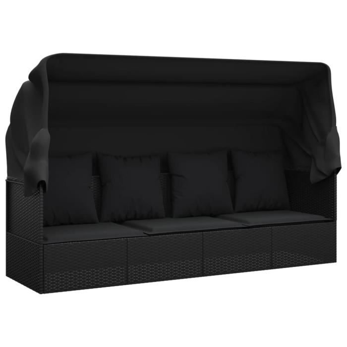 VidaXL Outdoor Daybed with Canopy and Cushions Black Wicker 319569