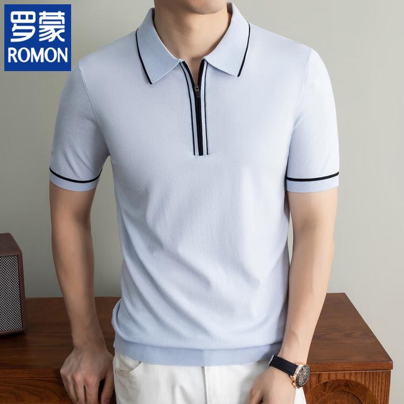 ROMON Men s Business Casual Short Sleeve Polo T-Shirt L