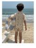 Colorful Cartoon Swimsuit Set for Kids: Short Sleeve Top & Shorts - Perfect for Beach or Hot Spring Adventures
