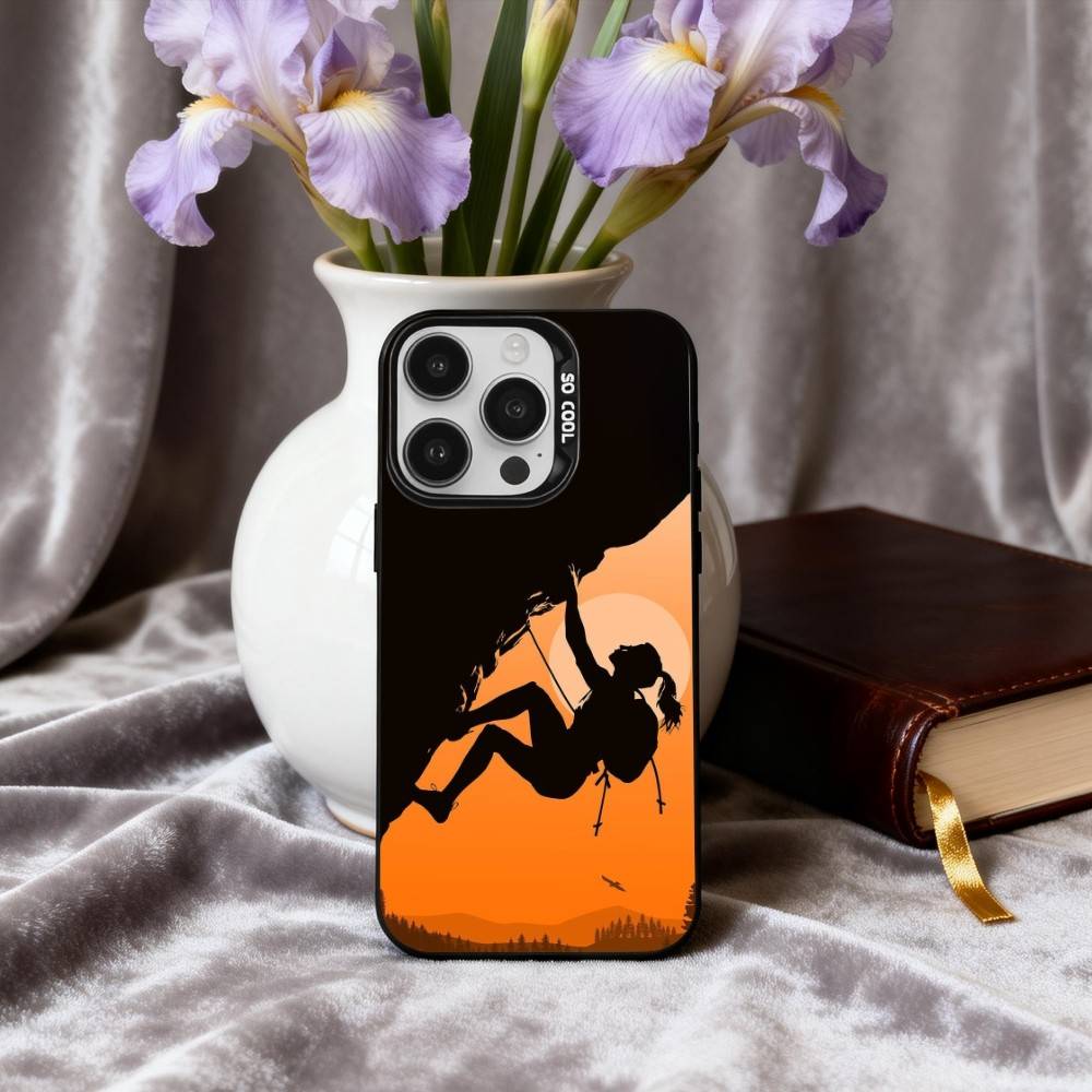 R-Rock C-Climbing Wall Art Phone Case For iPhone17,16,15,14,13,12,11 Plus,Pro Max Black Candy Silver Plated Cover