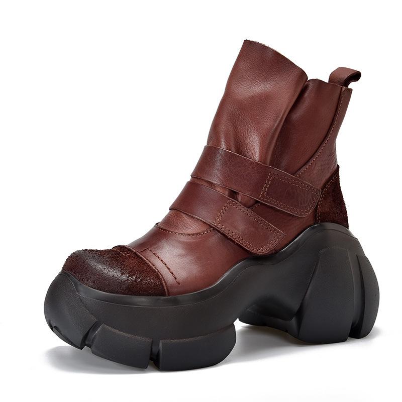 Fashion GKTINOO Retro Thick Soled Short Boots 2024 Autumn Winter New Genuine Leather Round Toe Solid Color Versatile Platform Shoes