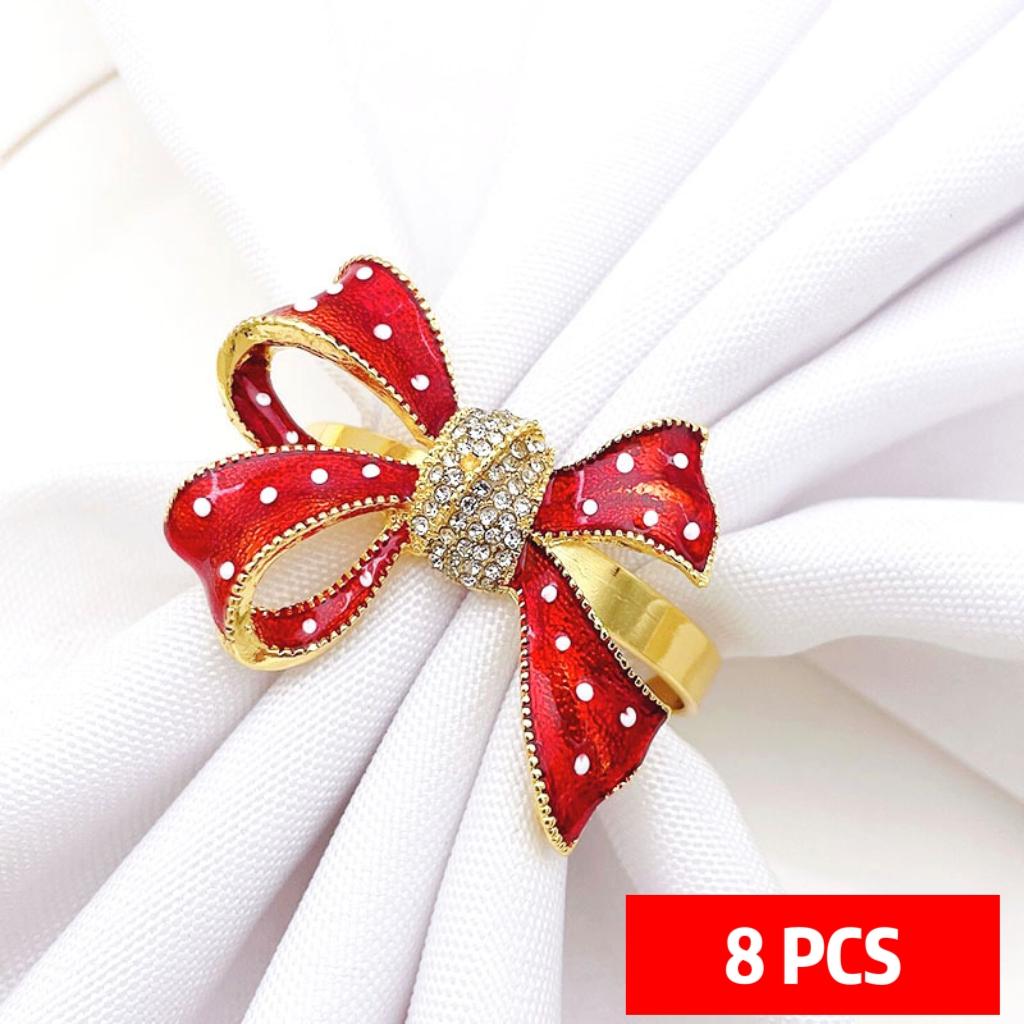Christmas Red Bow Table Napkin Rings Metal Napkin Holder,for Christmas Home Decoration Table Decoration and Accessories