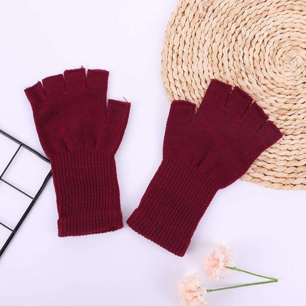 Pure Color Half Finger Gloves Knitted Long Wrist Gloves Fashion Work Gloves  for Women Girls