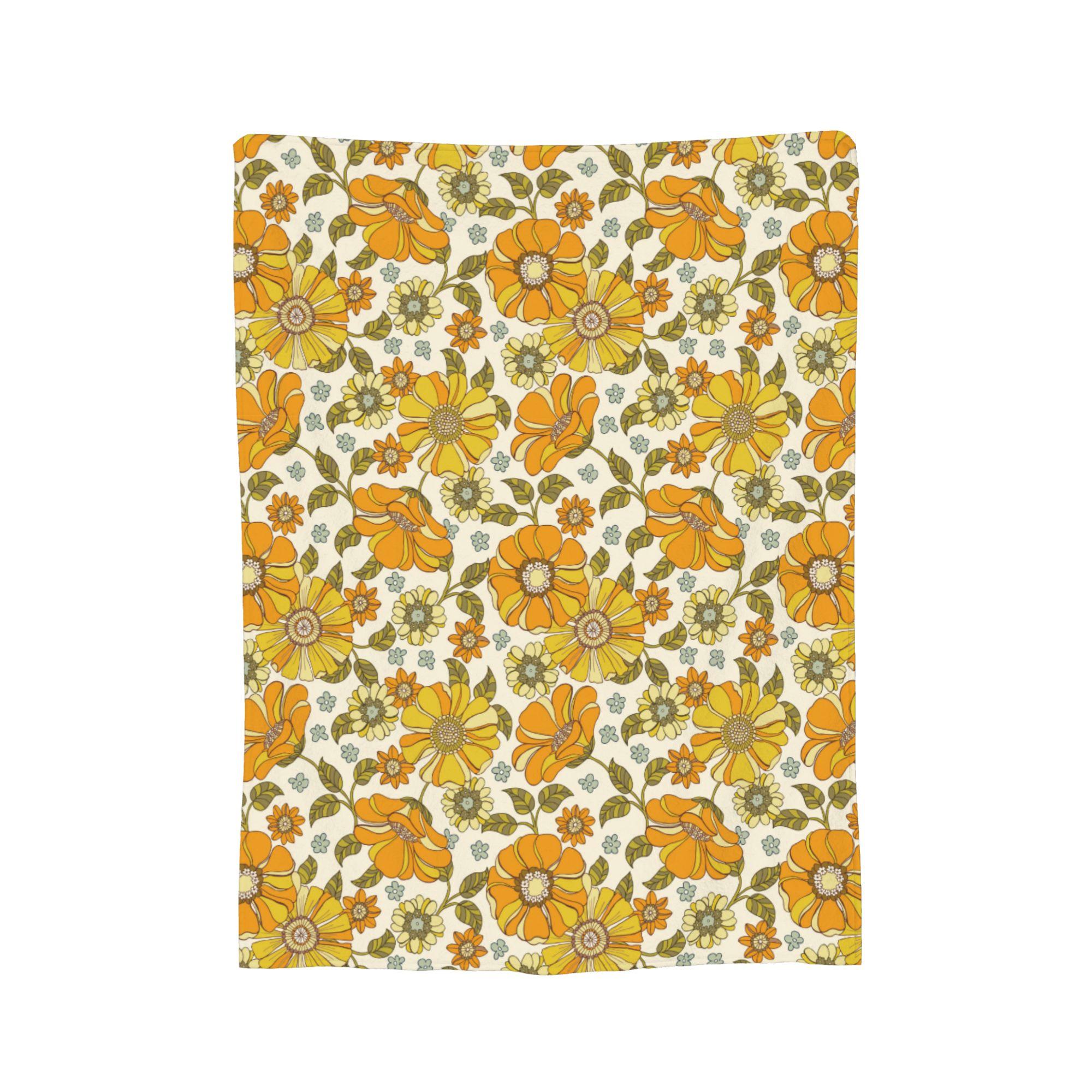 

Colorful Floral Daisies Flower Blanket Flannel Printed Retro 70s Style Soft Throw Blankets for Sofa Couch Bedding Throws 30x40in