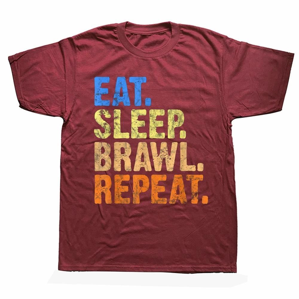 Lustiges Essen Schlafen Brawl Wiederholen für Brawler oder Gamer T-Shirts Grafik Baumwolle Streetwear Kurzarm Geburtstagsgeschenke T-Shirt Männer