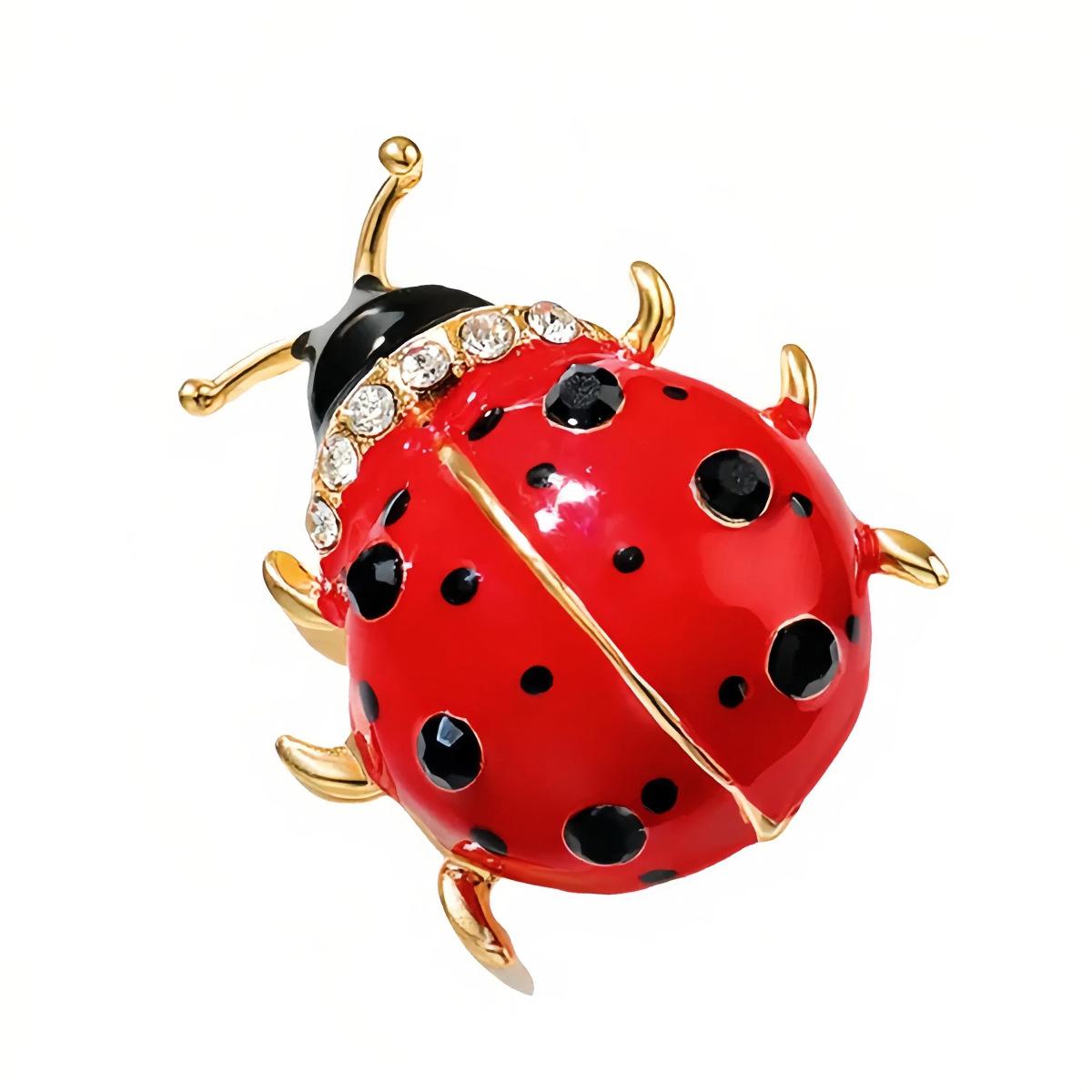 Fashion Enamel Ladybug Crystal Brooch Cute Insect Pins Badge Accessory for Women красный