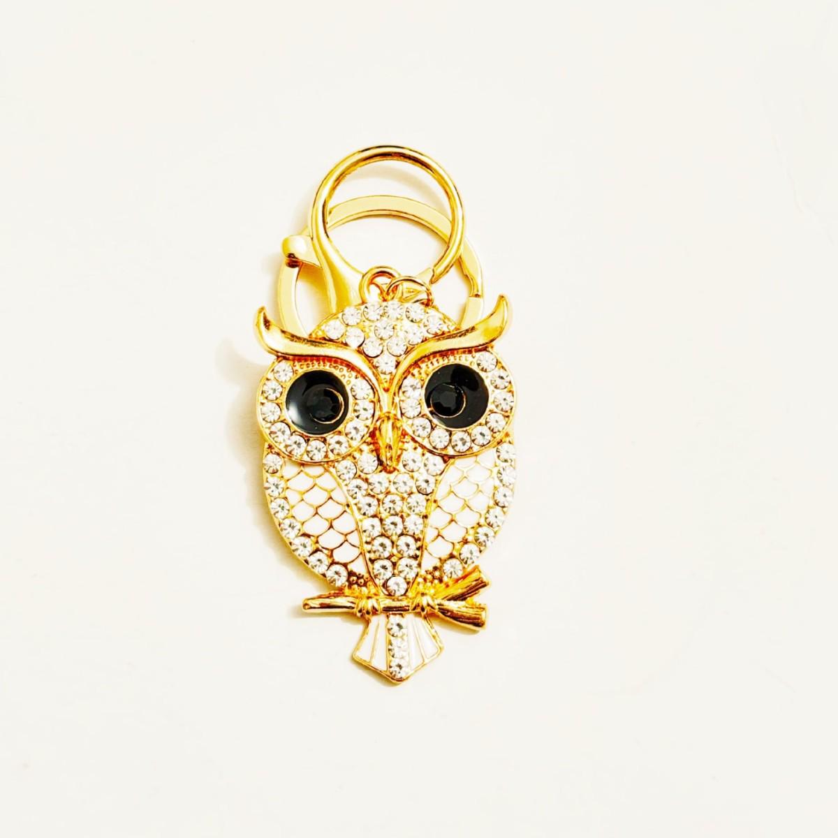 Креативный брелок-брелок с совой из мультфильма и стразами - Милый металлический подвес для сумки белый