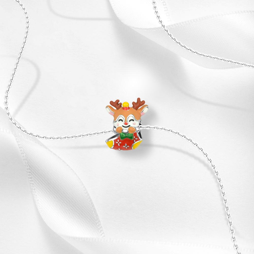 Ahthen copper Bead Reindeer wearing socks Dangle Charm fit Snake Chain Bracelets Necklaces for Women Jewellery Making