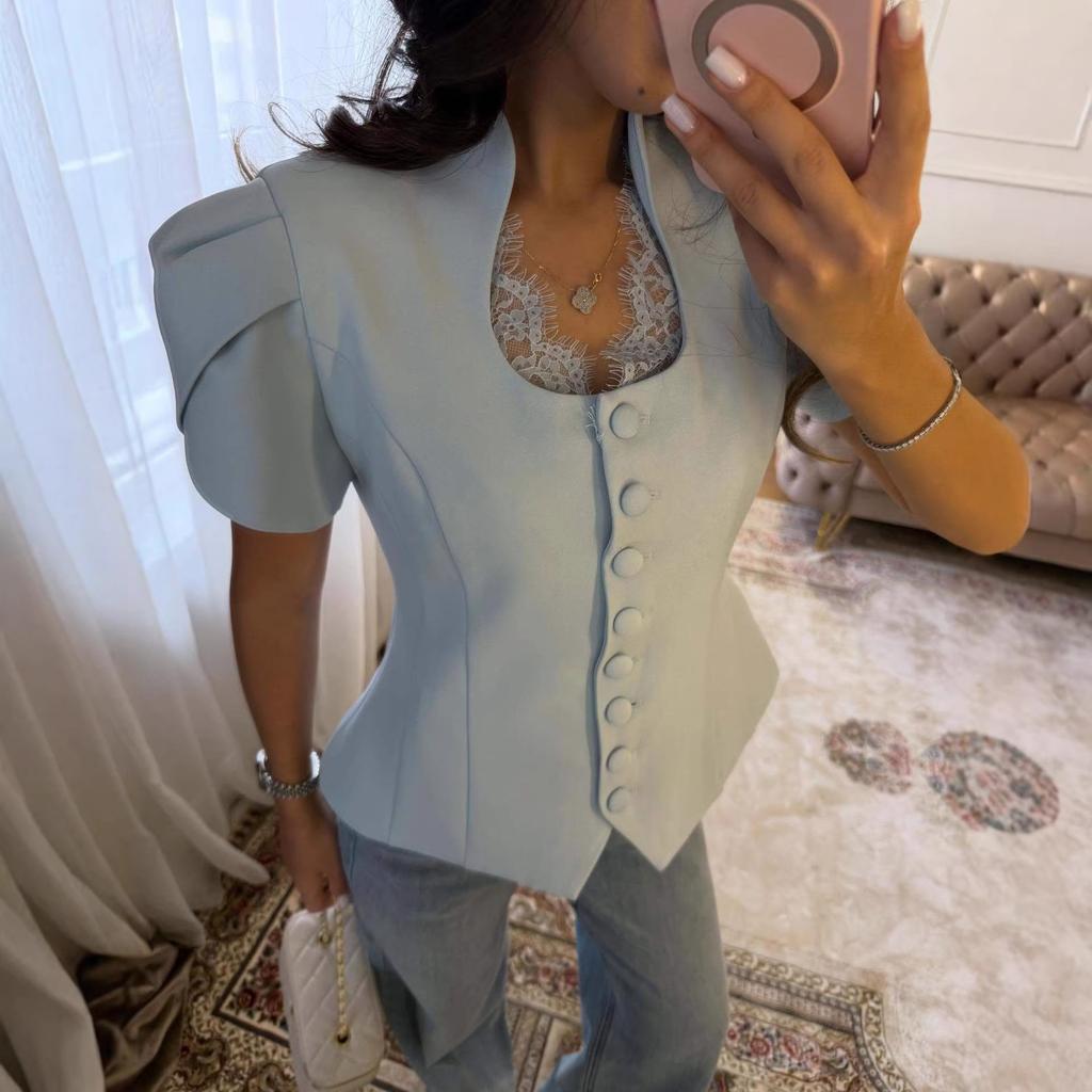 European and American Cross-border Women's Clothing 2026 Summer New Temperament Fashion Design Sense Lace Splicing Short-sleeved Shirt Suit Women