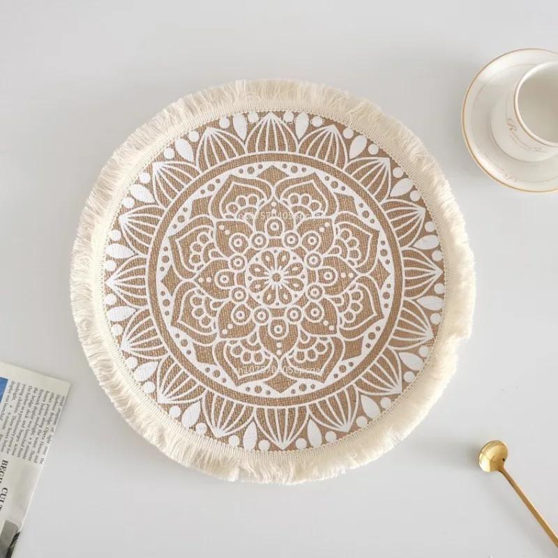 38cm Natural Vintage Jute Woven Placemats Bohemian Style Party Decoration Hanging Wall Decor Mat Vase Mat Table Mats Placemat