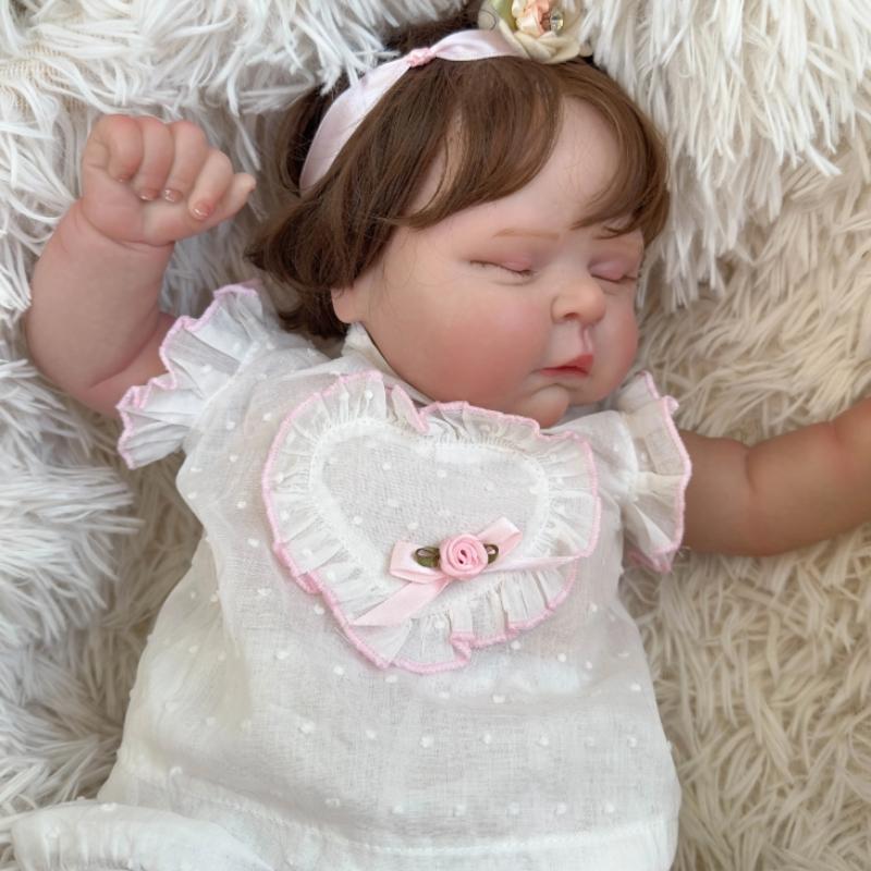 50cm Reborn Doll Peaches Soft Cloth Body and Full Silicone Lifelike Newborn Doll with 3D Multiple Layers Painted Visible Veins Baby Doll Toys for Kids