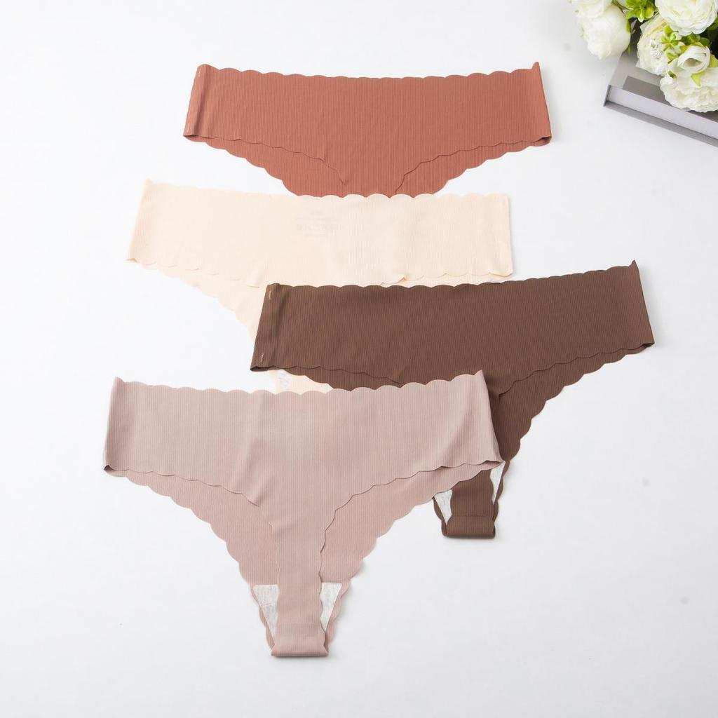 Dámské bezešvé kalhotky tanga s krajkovým lemem a nízkým pasem