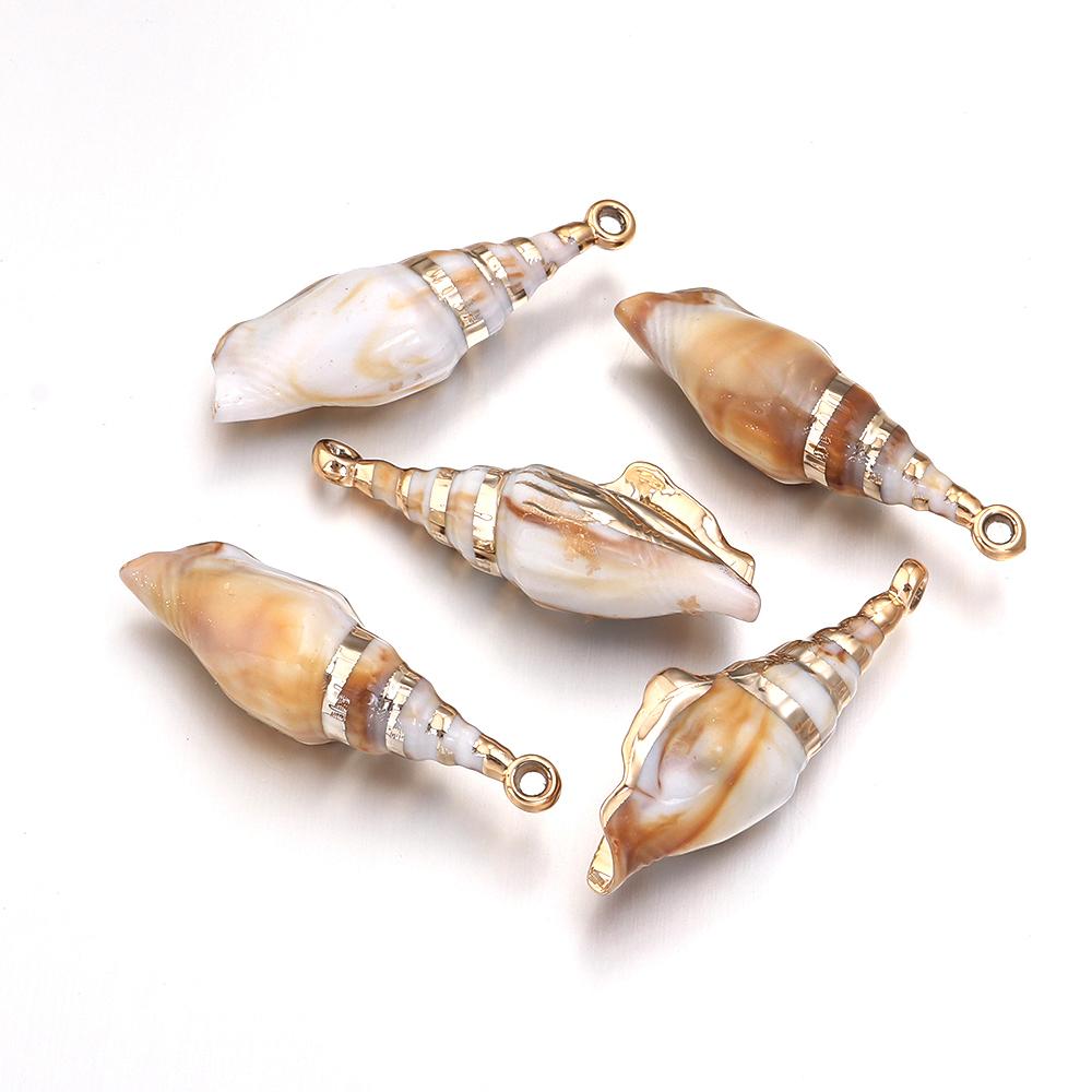 5-10pcs/lot Shell Shaped Acrylic Pendant Gold Plated Conch Scallop Charms Beads For DIY Fashion Keychain Necklace Accessories