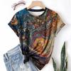 T-shirt da donna estiva a girocollo a maniche corte con motivo astratto stampato in 3D, artistica, leggera, casual e alla moda