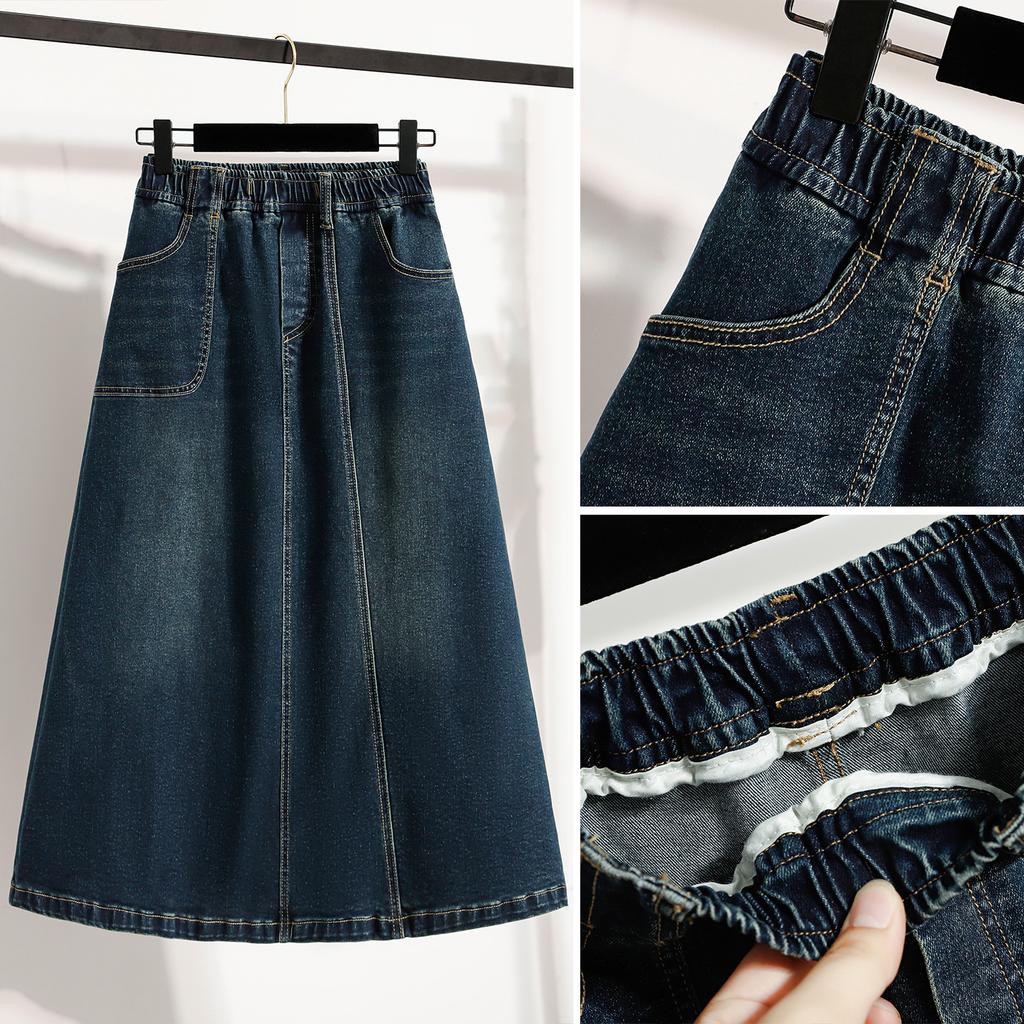 DIMANAF 2025 Plus Size Summer Elastic Denim Skirts Women A-Line Fashion Loose Skirt High Waist Vintage