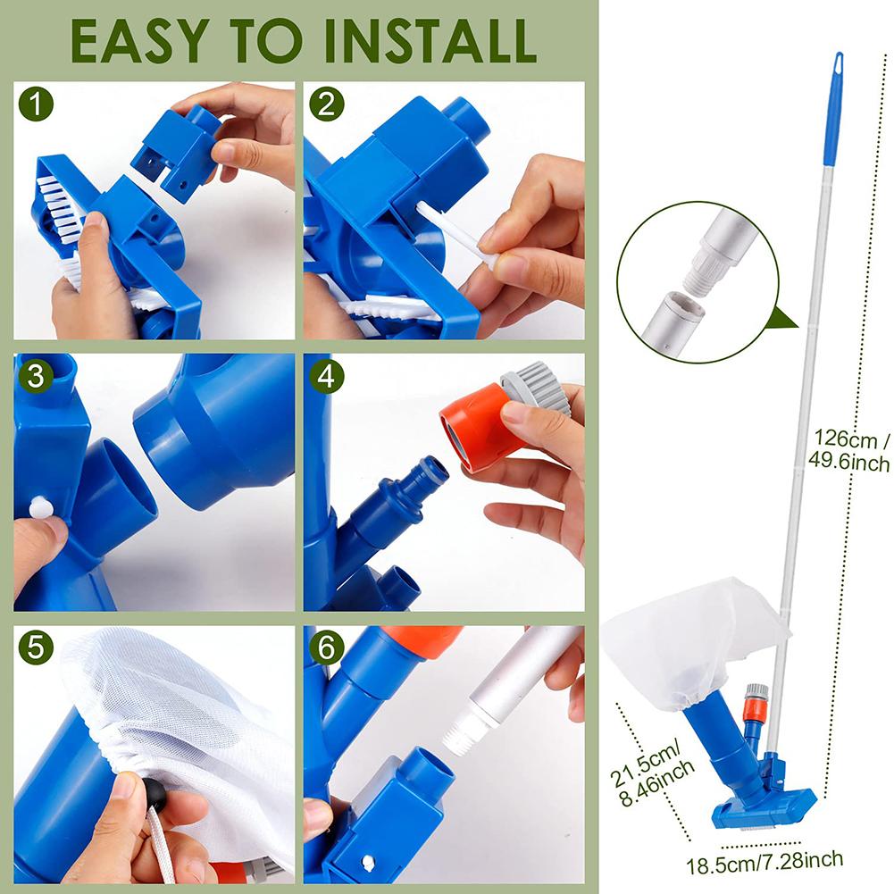 Professional Pool Cleaning Brush with Handle Disinfection Suction Head Cleaner Portable Pond Fountain Vacuum for Swimming Pools