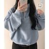 The Pink Women Loose Fit High Neck Half Button Fleece Sweatshirt