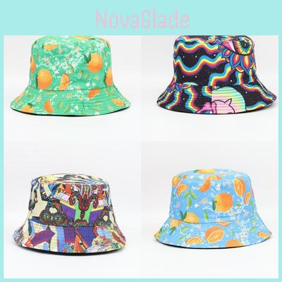 Fruit Print Retro Cotton Fisherman Hat With Sunshade For Outdoor Activities