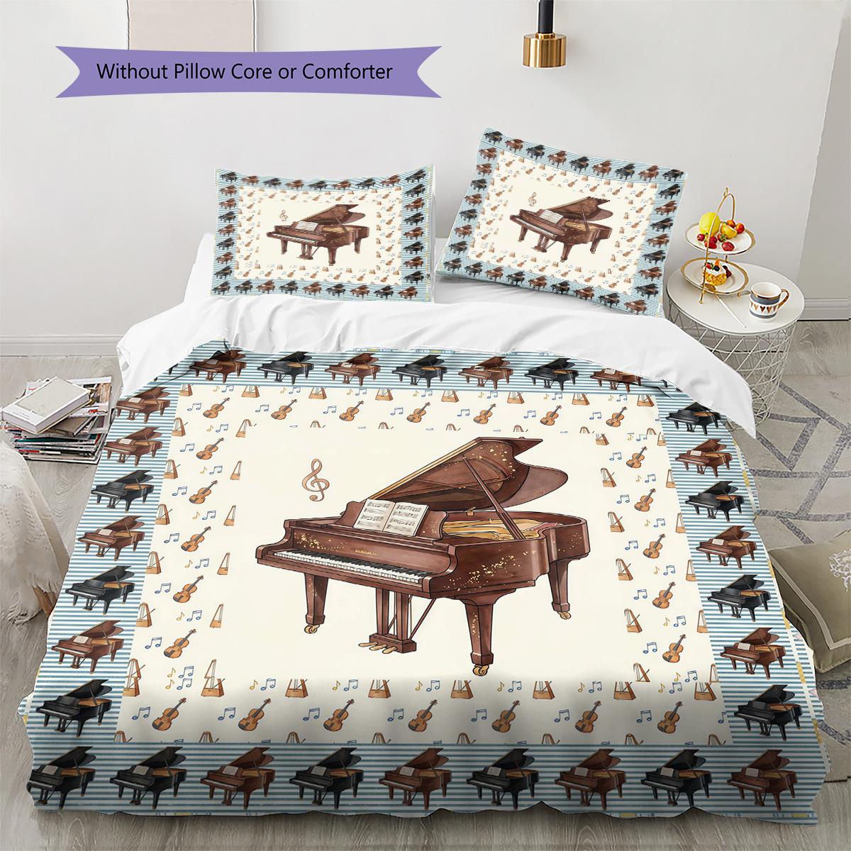 

Piano Guitar Pattern Bedding Set Quilt Cover Pillowcase Home Decor Gift (1 * duvet cover + 2 * pillowcase, without core) 135x200cm