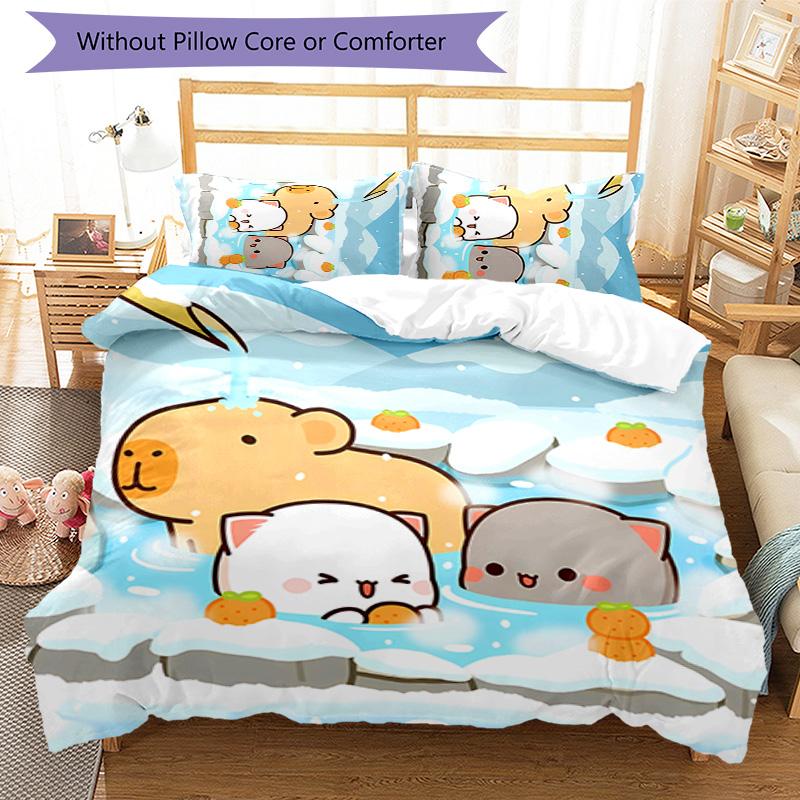 3pcs Bubu and Dudu2 Pattern Bedding Set Duvet Cover Set Includes Duvet Cover &pillowcases, Perfect All Season Bedroom Decoration & Gift