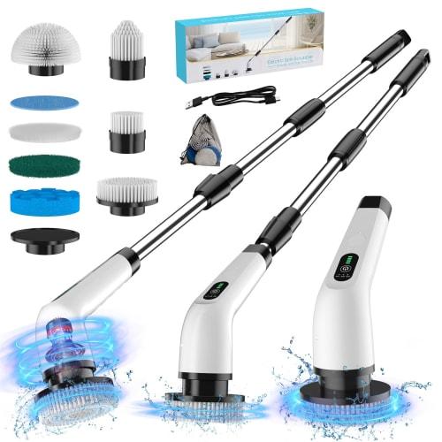 [2025 New Arrival] Mesqool Cordless Bath Polisher with Battery Level Display, Includes 8 Replacement Brushes, Lightweight, Three Speeds: 280/380/480 R