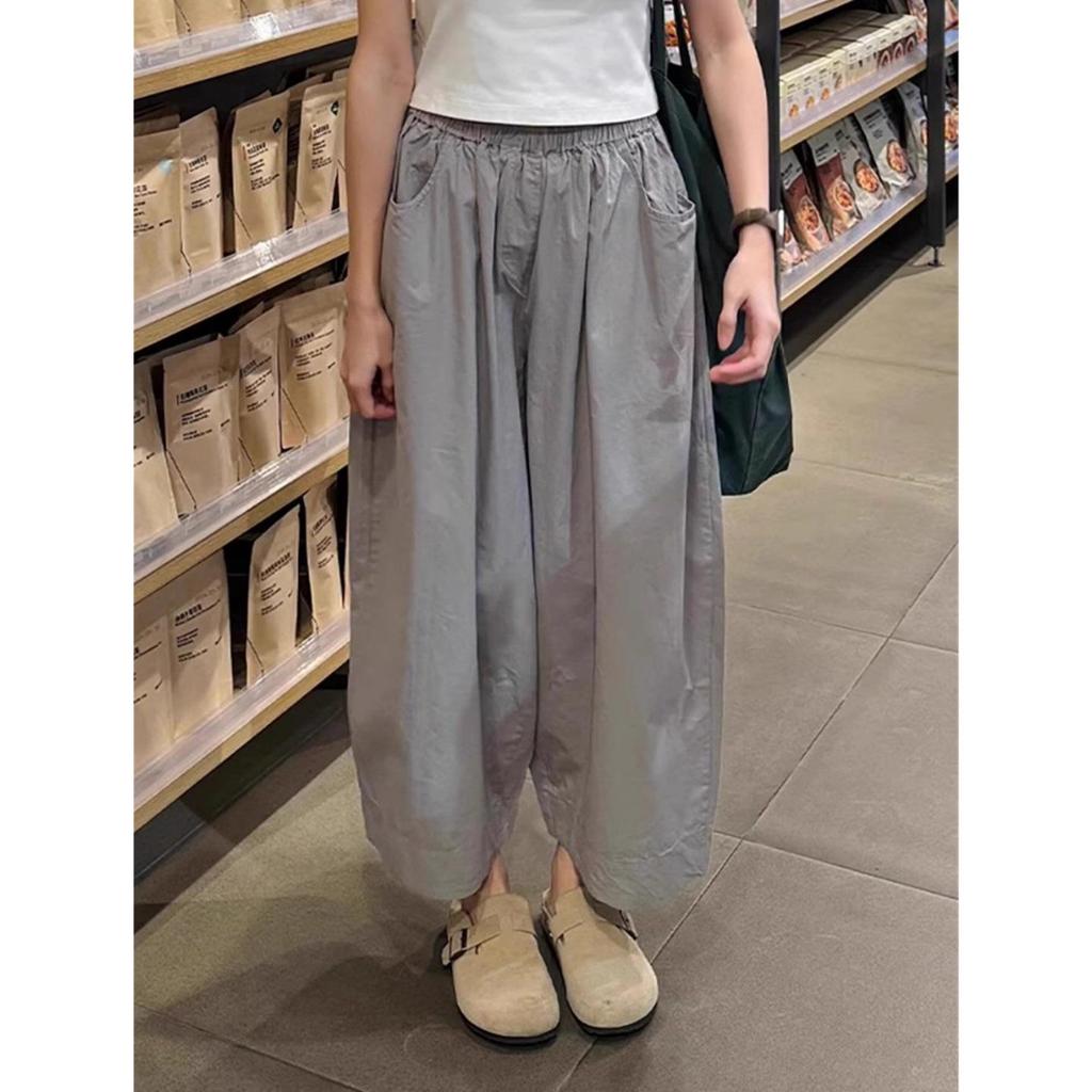 Grey Japanese-Style High-Waist Wide-Leg Casual Pants for Women - Autumn Harem Design